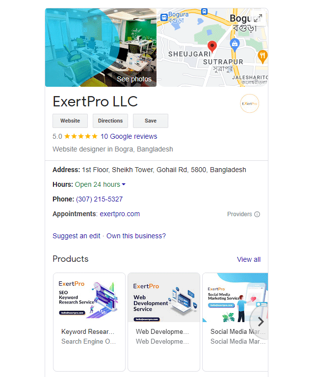 Google My business Profile of ExertPro